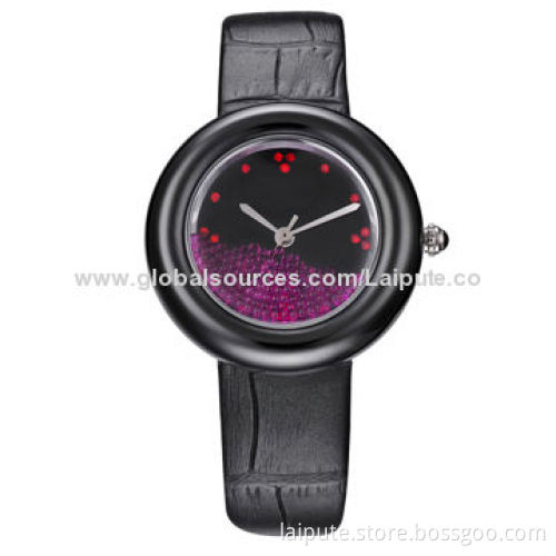 High quality princess fashion quartz watch, stainless steel case and leather bandNew